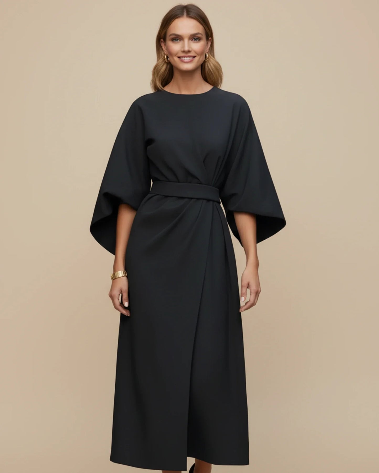 Lantern Sleeves Belted Dress