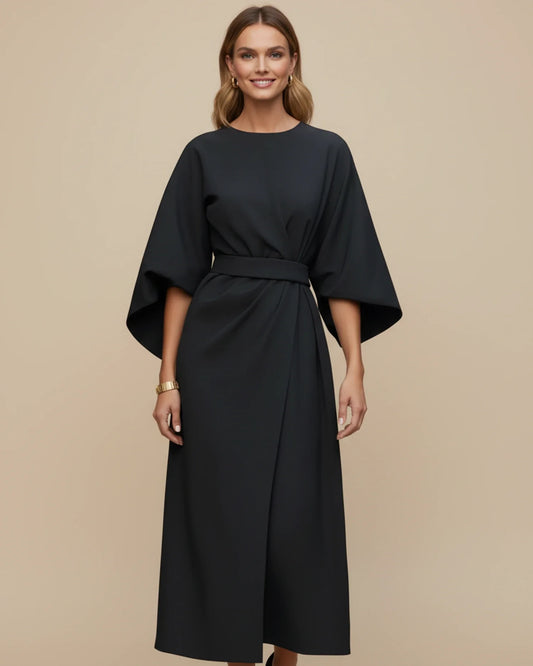 Lantern Sleeves Belted Dress