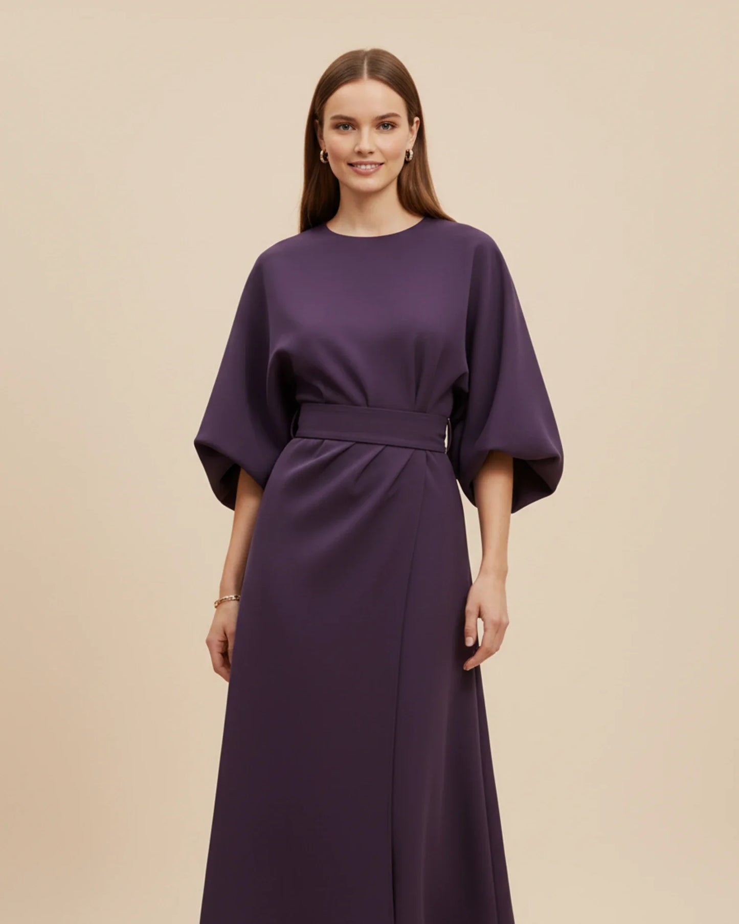 Lantern Sleeves Belted Dress
