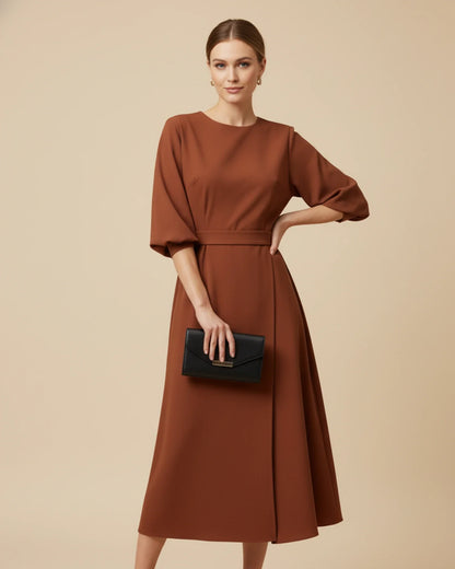 Lantern Sleeves Belted Dress
