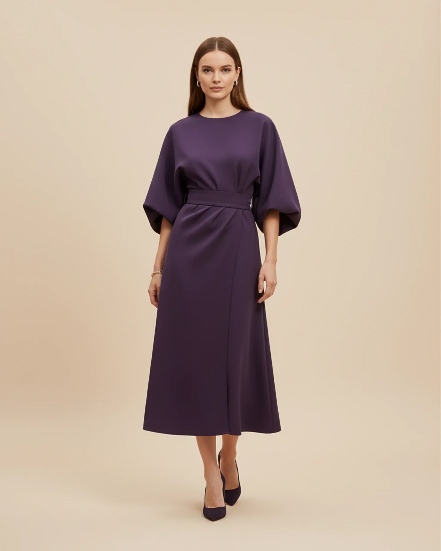Lantern Sleeves Belted Dress