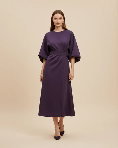 Lantern Sleeves Belted Dress
