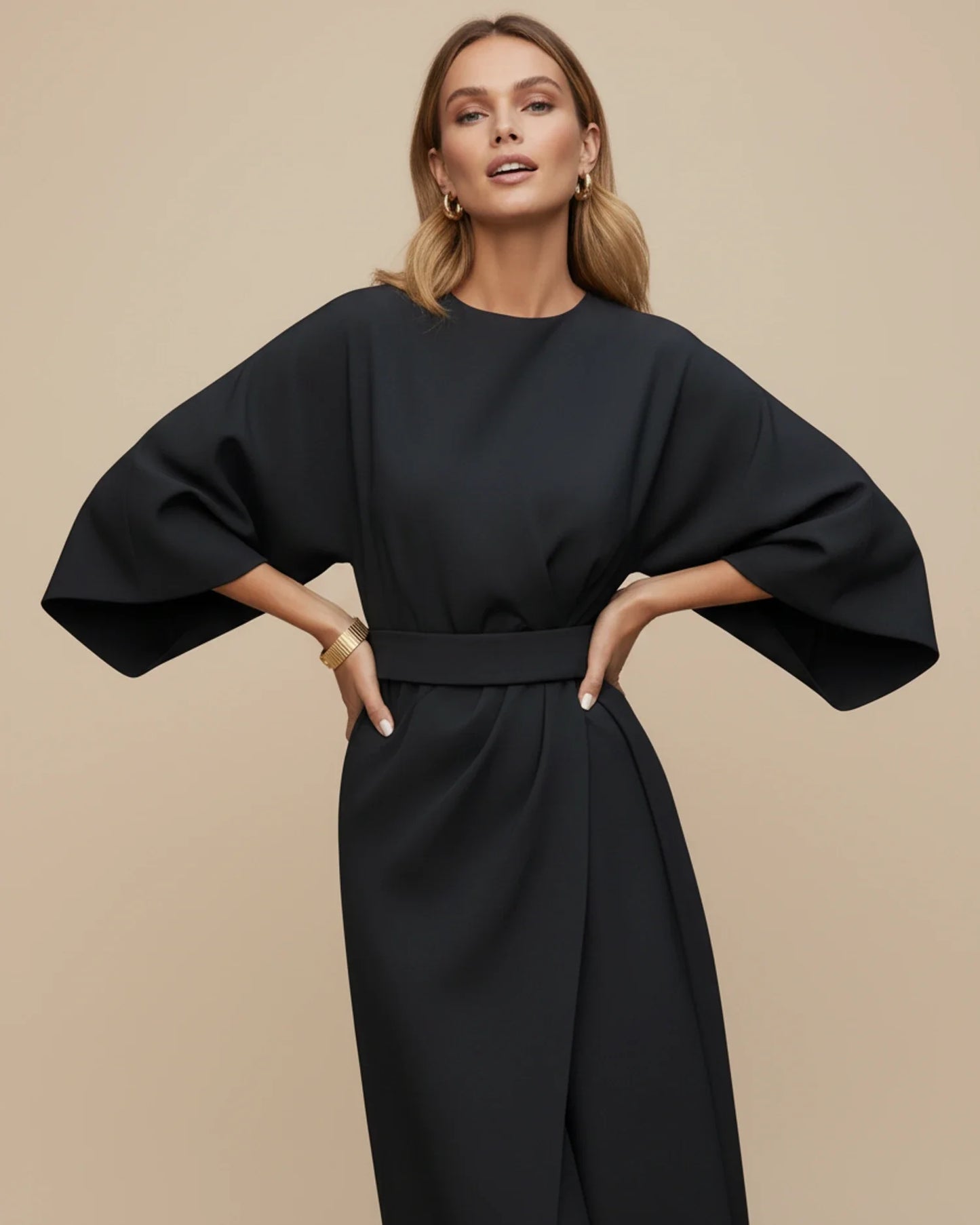 Lantern Sleeves Belted Dress