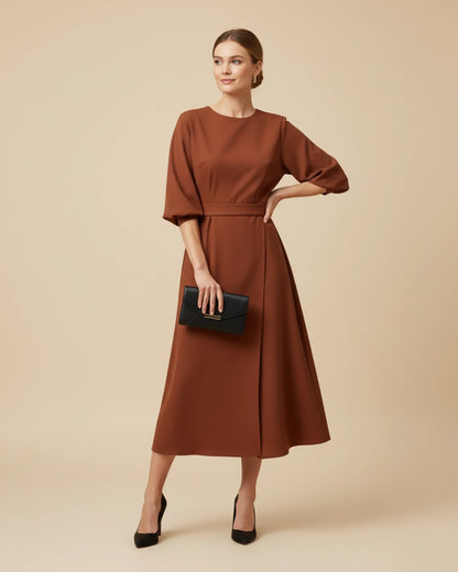 Lantern Sleeves Belted Dress