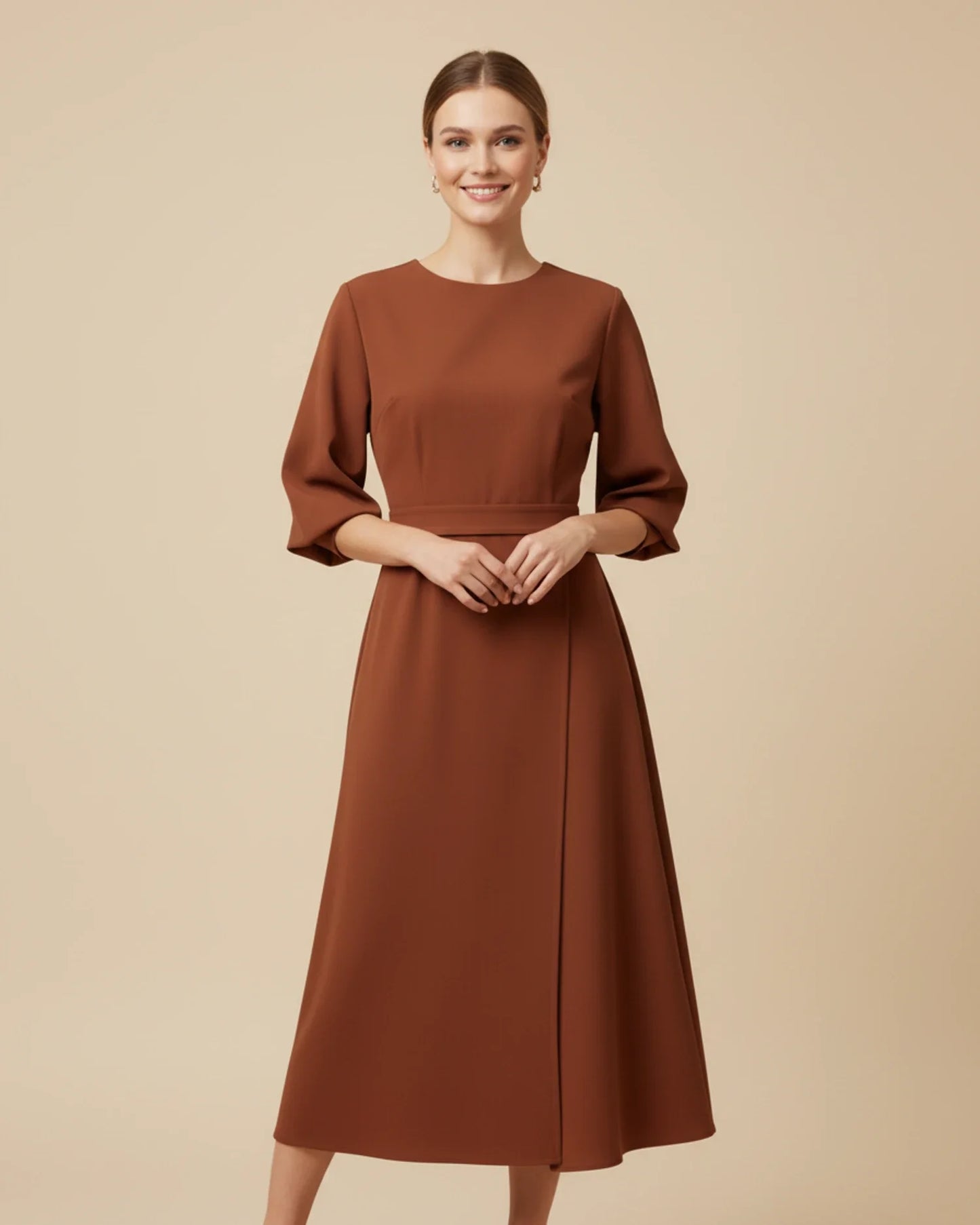 Lantern Sleeves Belted Dress
