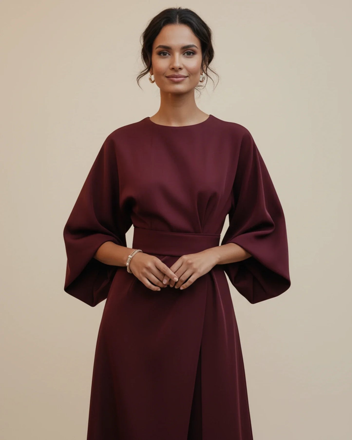 Lantern Sleeves Belted Dress