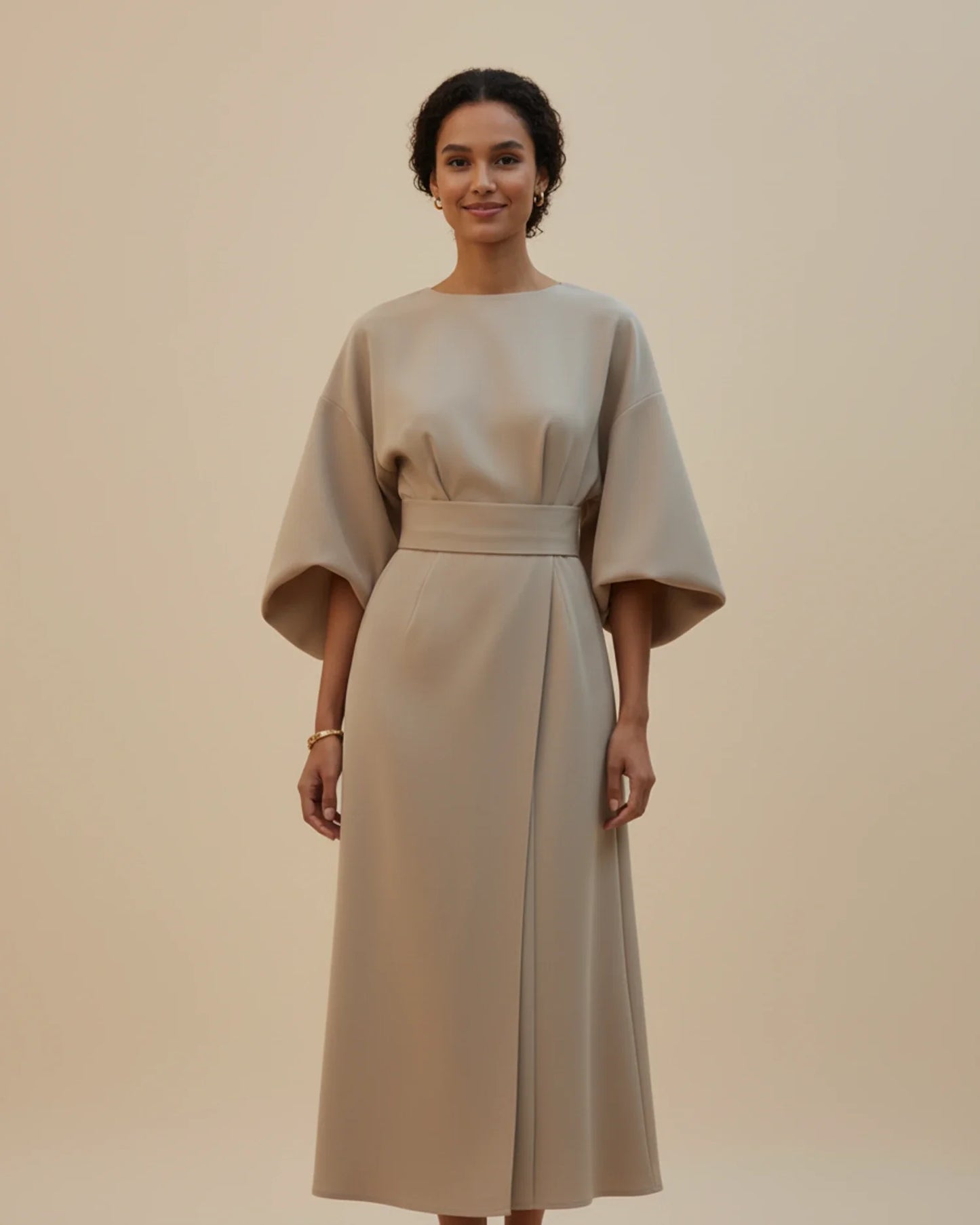 Lantern Sleeves Belted Dress