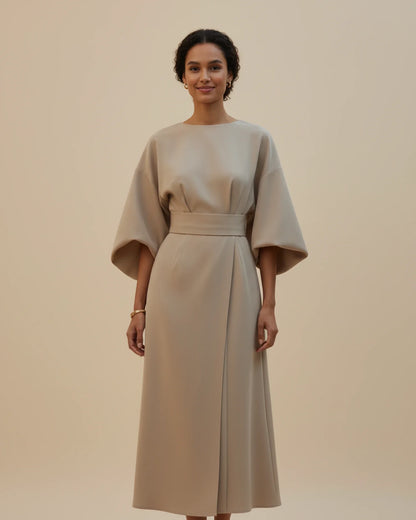 Lantern Sleeves Belted Dress