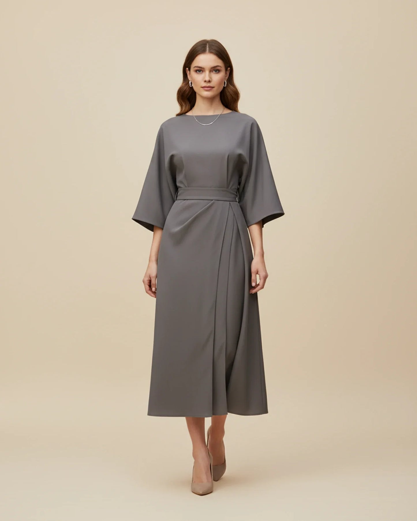 Lantern Sleeves Belted Dress