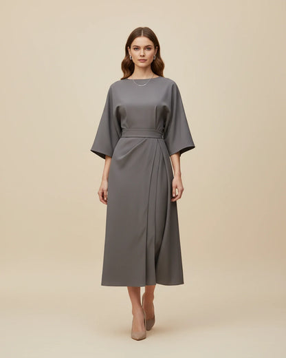 Lantern Sleeves Belted Dress