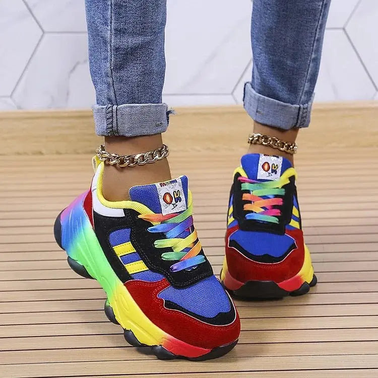 Women's Lace-Up Rainbow Chunky Sneakers