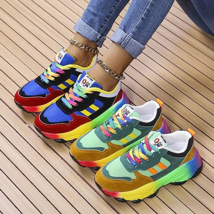 Women's Lace-Up Rainbow Chunky Sneakers