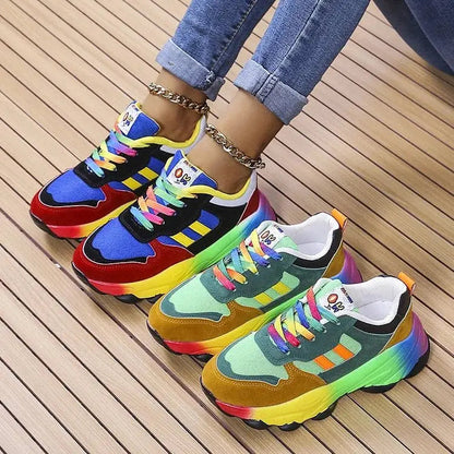 Women's Lace-Up Rainbow Chunky Sneakers