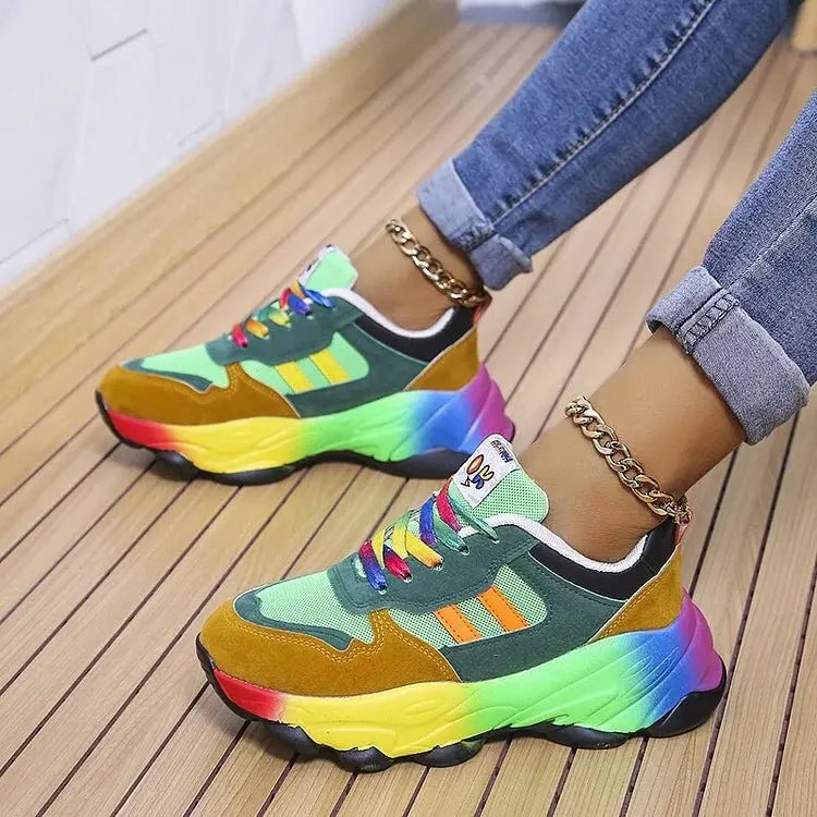 Women's Lace-Up Rainbow Chunky Sneakers