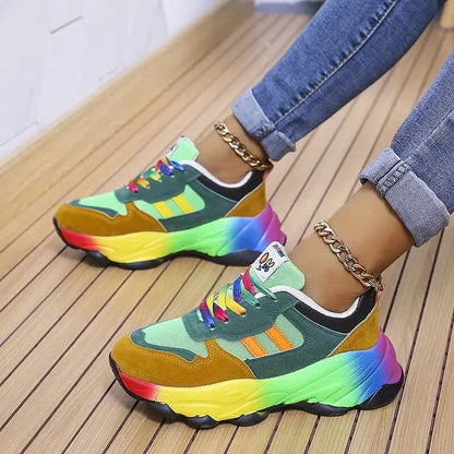 Women's Lace-Up Rainbow Chunky Sneakers