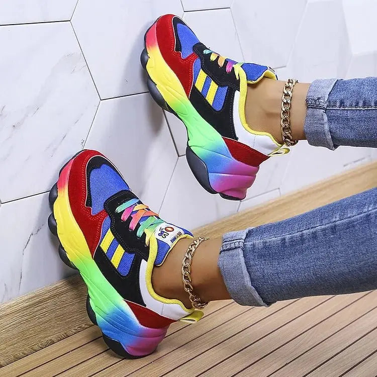 Women's Lace-Up Rainbow Chunky Sneakers