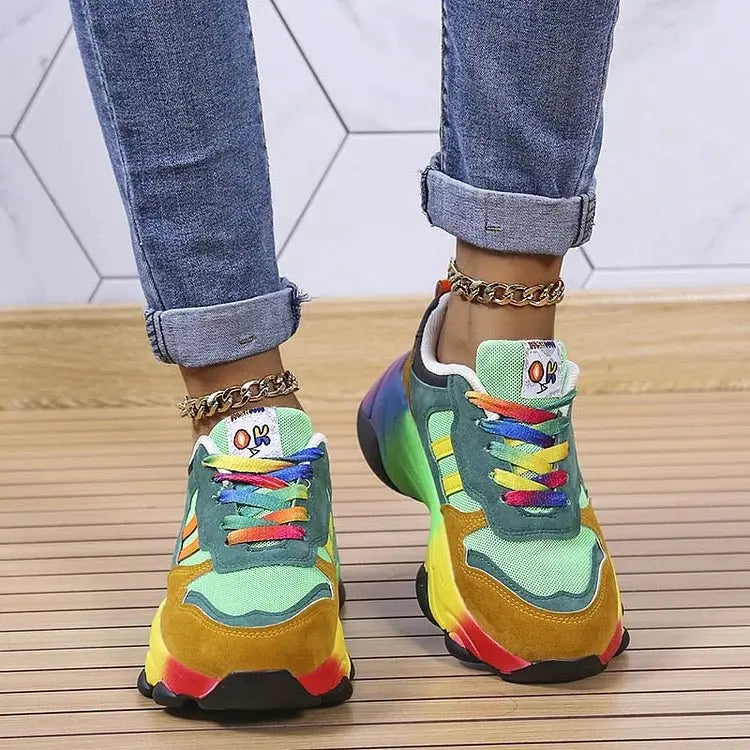 Women's Lace-Up Rainbow Chunky Sneakers