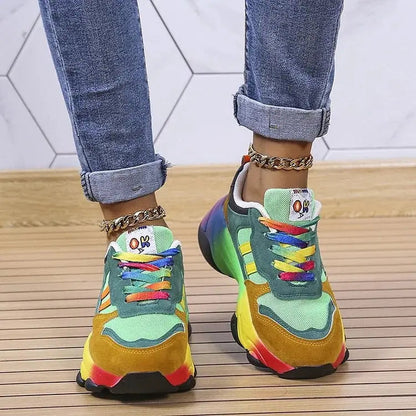 Women's Lace-Up Rainbow Chunky Sneakers
