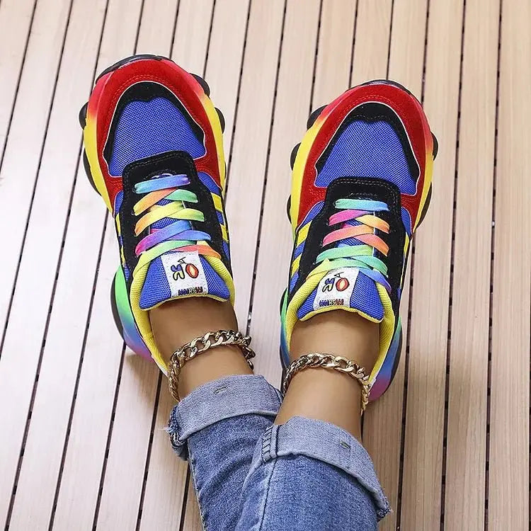 Women's Lace-Up Rainbow Chunky Sneakers