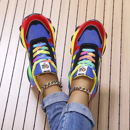 Women's Lace-Up Rainbow Chunky Sneakers