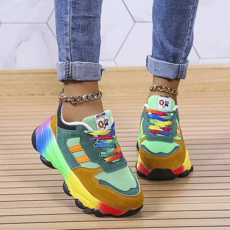 Women's Lace-Up Rainbow Chunky Sneakers