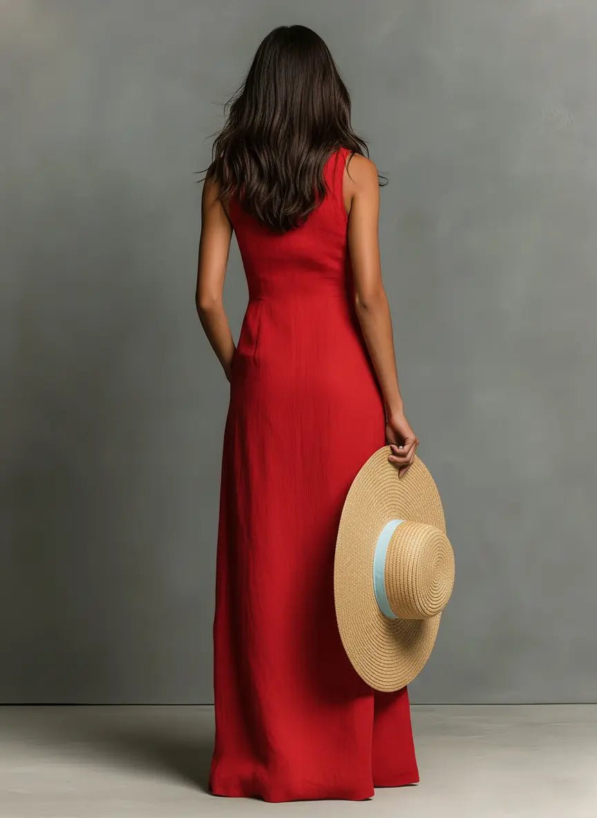 Collared Sleeveless Button-Front Maxi Shirt Dress