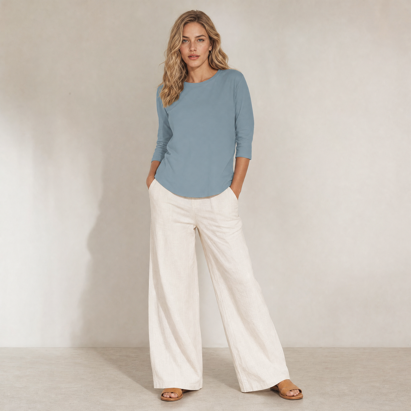 Crew Neck 3/4 Sleeve Relaxed Fit Top
