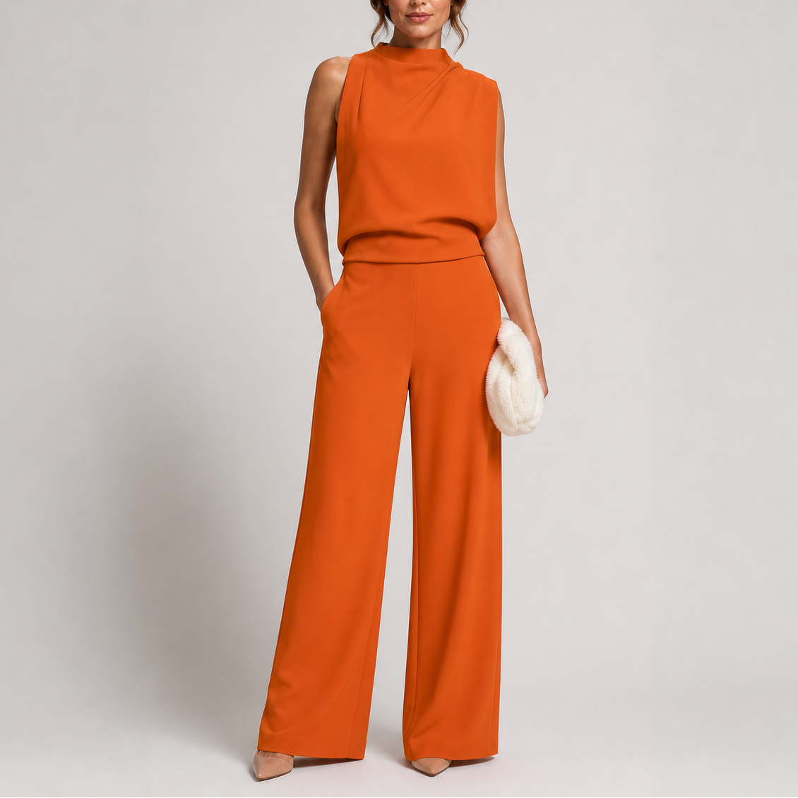Sleeveless Mock Neck Wide-Leg Formal Jumpsuit