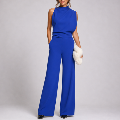 Sleeveless Mock Neck Wide-Leg Formal Jumpsuit