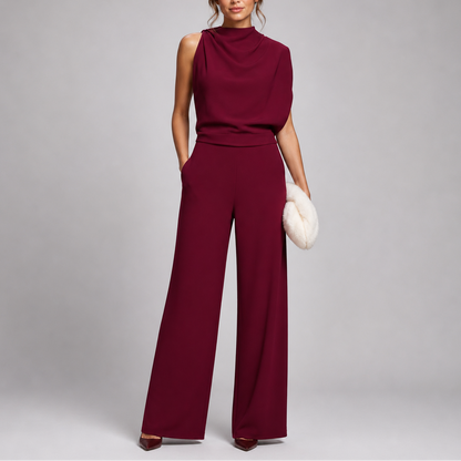 Sleeveless Mock Neck Wide-Leg Formal Jumpsuit