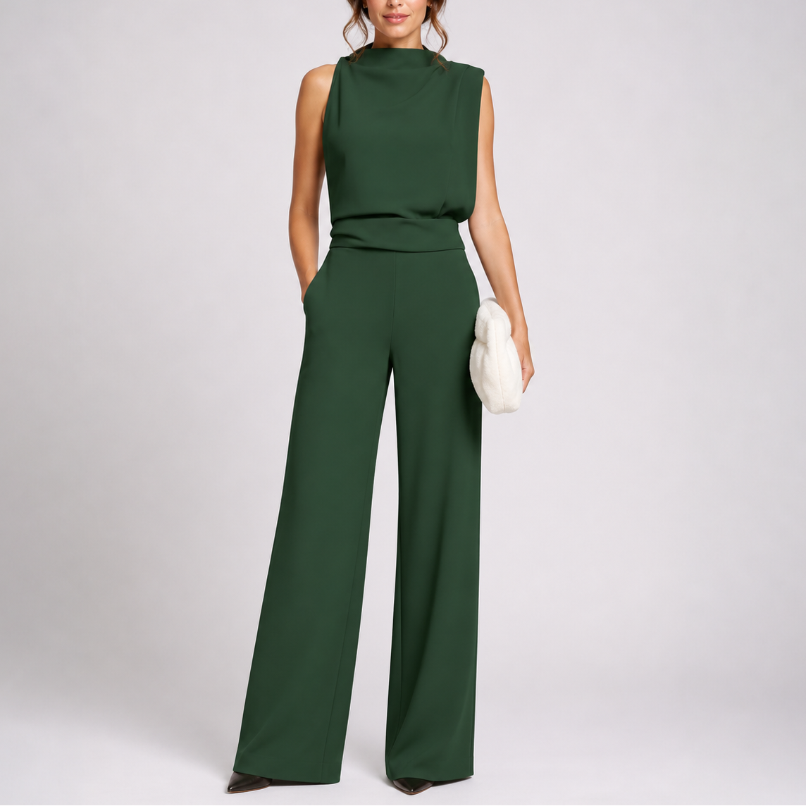 Sleeveless Mock Neck Wide-Leg Formal Jumpsuit