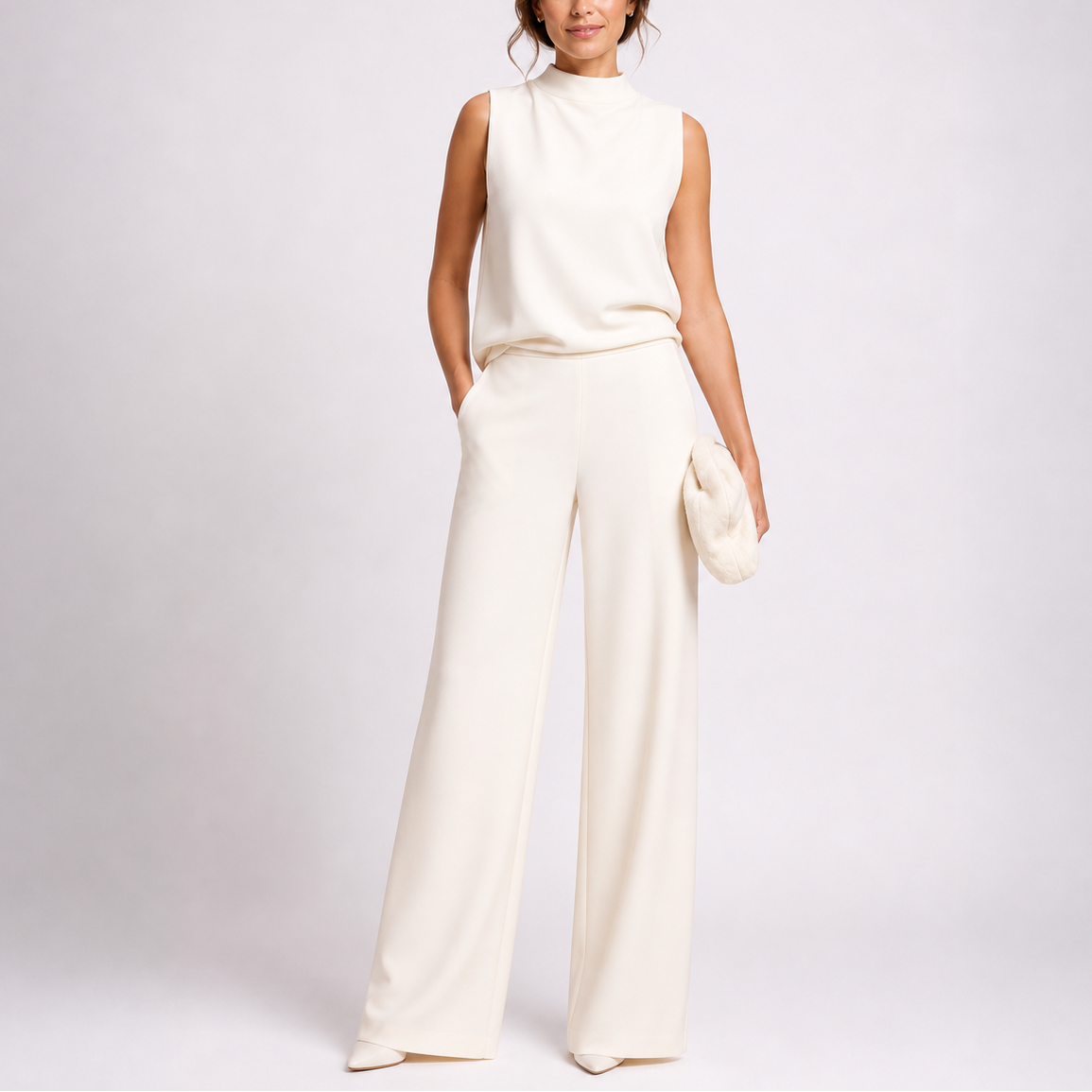 Sleeveless Mock Neck Wide-Leg Formal Jumpsuit