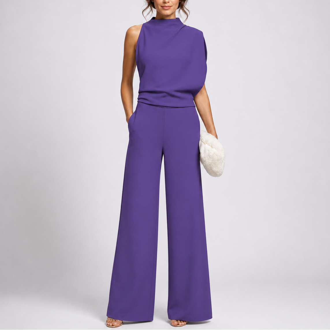 Sleeveless Mock Neck Wide-Leg Formal Jumpsuit