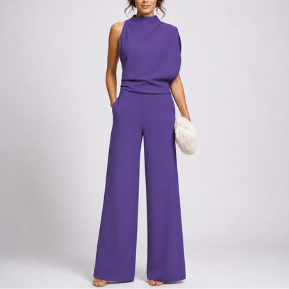 Sleeveless Mock Neck Wide-Leg Formal Jumpsuit