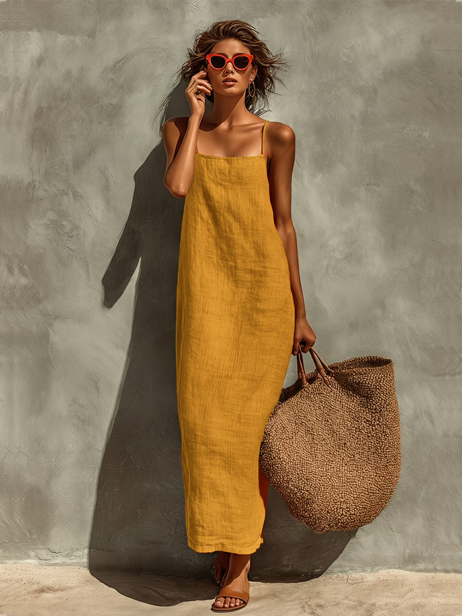 Sleeveless Square Neck Spaghetti Strap Maxi Dress