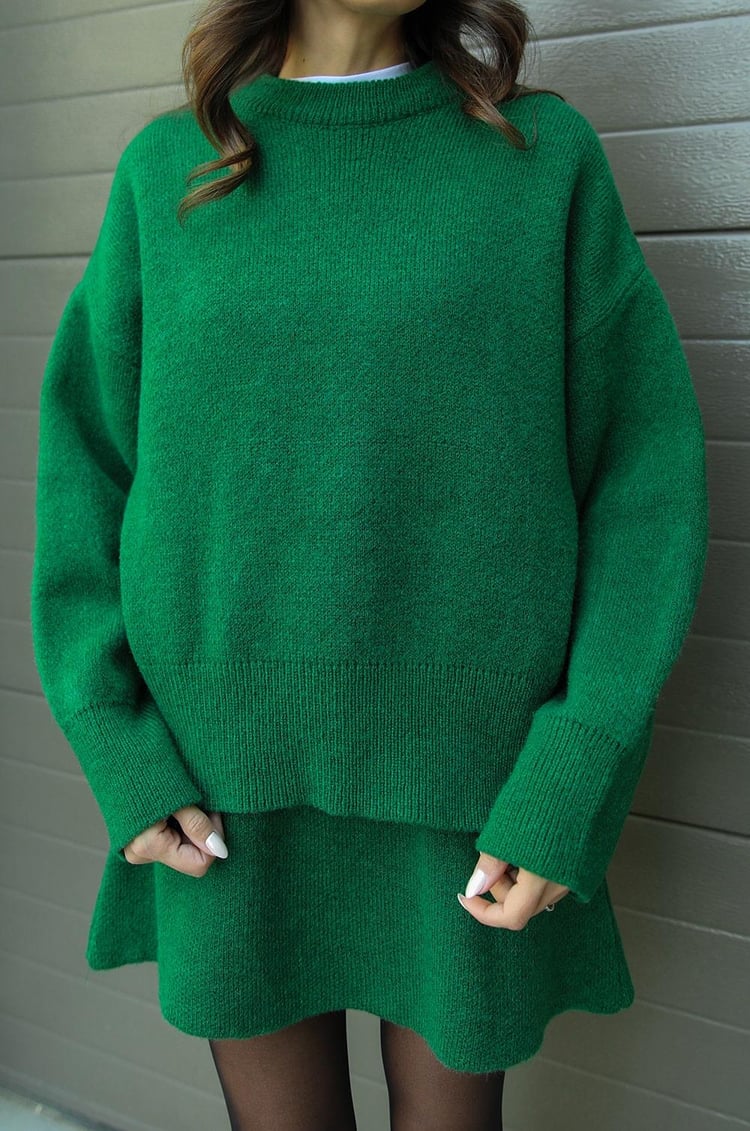 Crew Neck Long Sleeve Sweater and Mini Skirt Set For Women