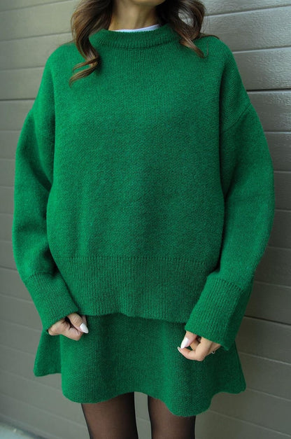 Crew Neck Long Sleeve Sweater and Mini Skirt Set For Women