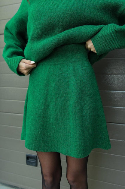 Crew Neck Long Sleeve Sweater and Mini Skirt Set For Women