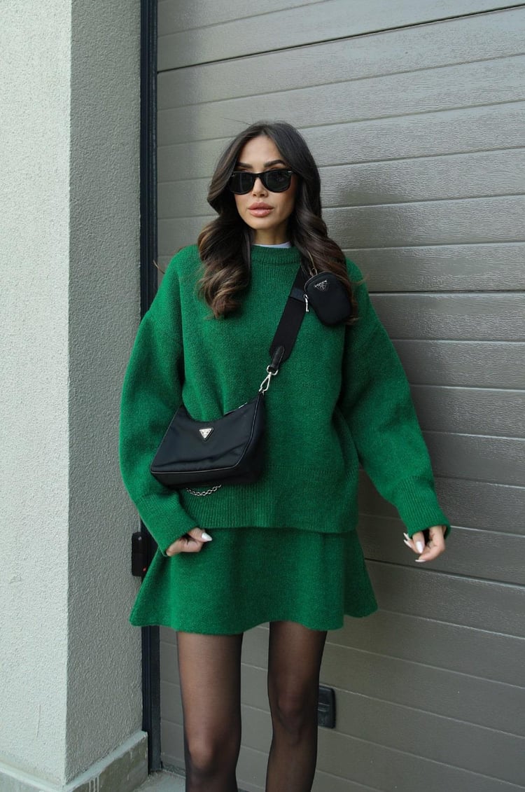 Crew Neck Long Sleeve Sweater and Mini Skirt Set For Women